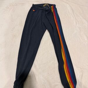 Aviator Nation Navy Track Pants with Rainbow Stripes
